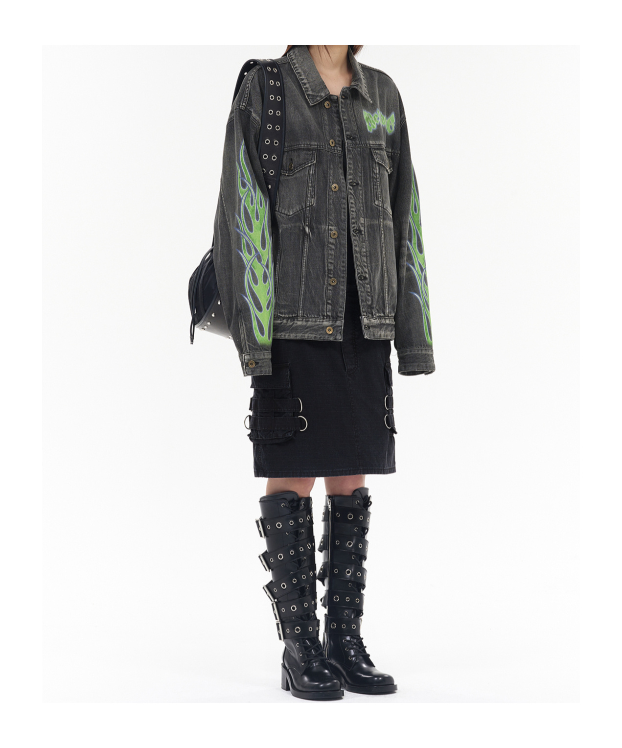 We11 Done Flame Micro-label Denim Jacket In Black