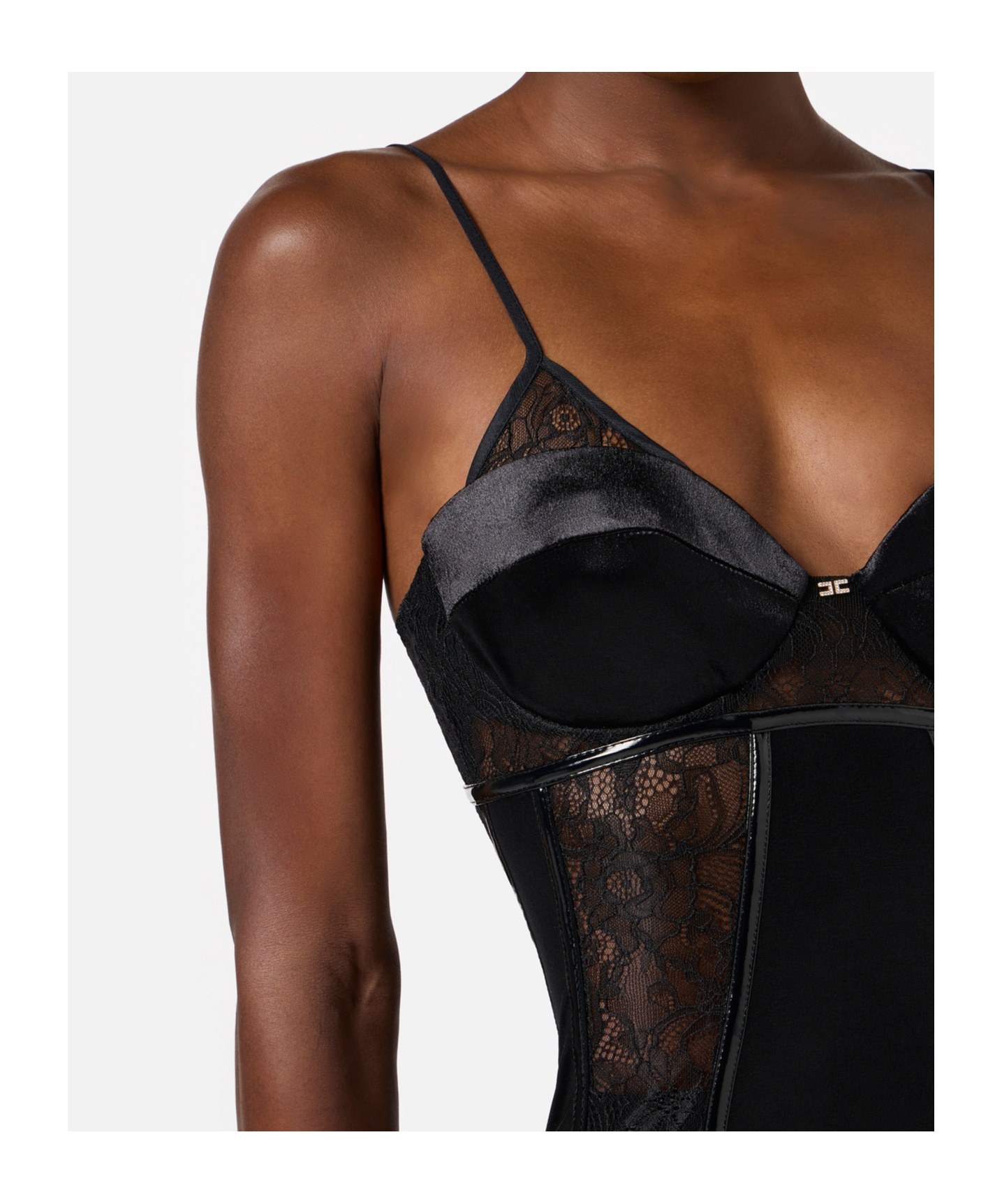 Elisabetta Franchi Dress In Velvet And Floral Lace Fabrics In White