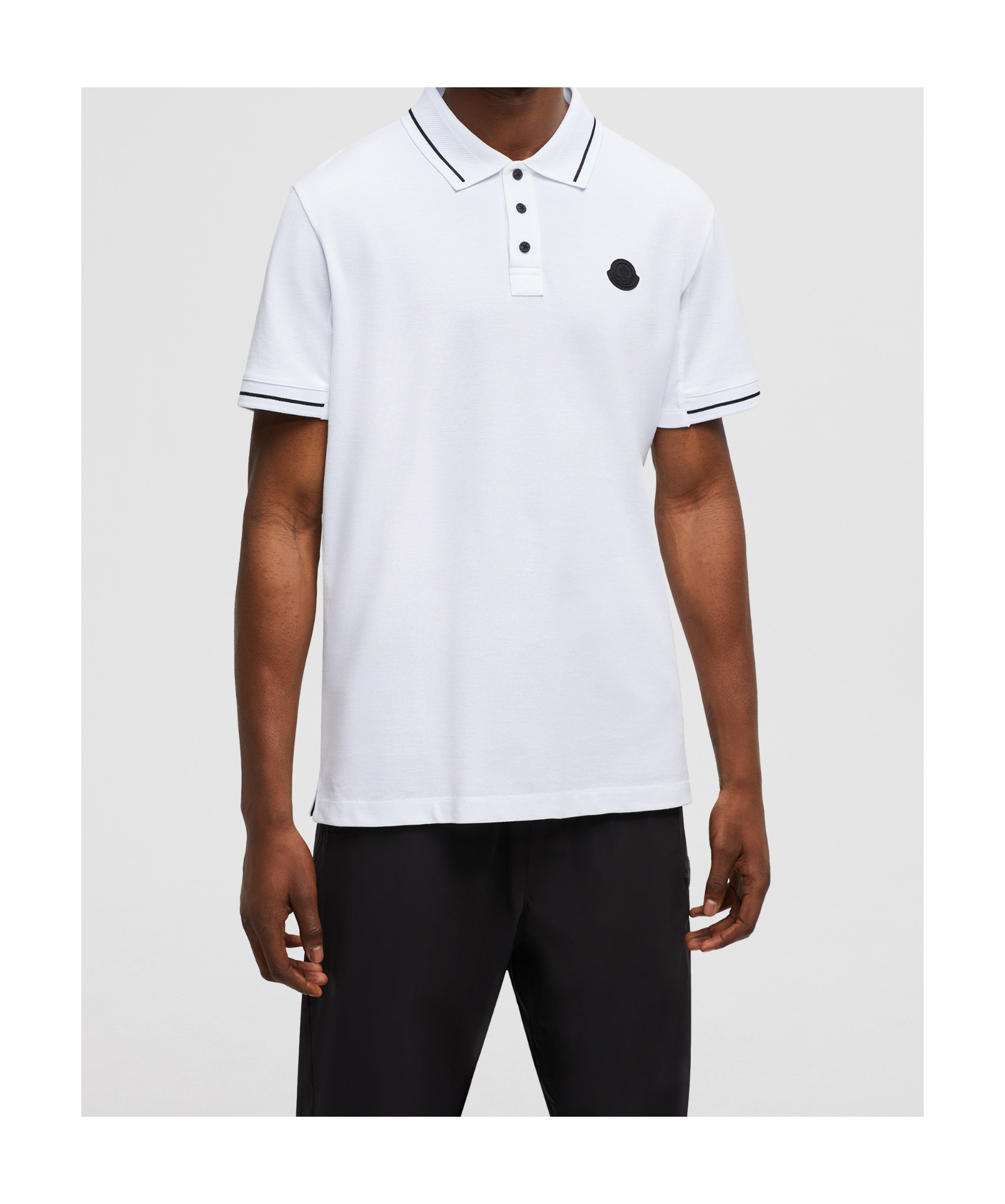 Moncler Men's Logo Cotton Polo Shirt In White