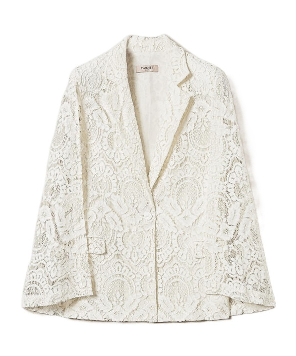 Shop Twinset Lace Blazer In Snow