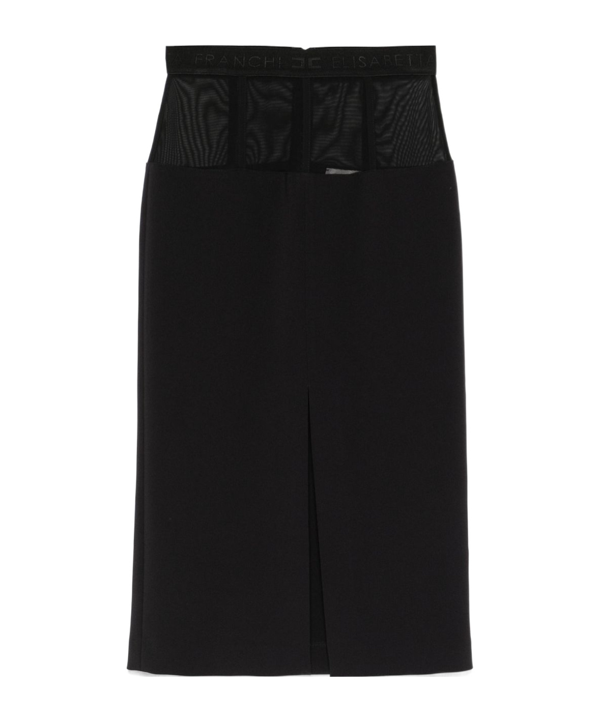 Elisabetta Franchi Midi Skirt In Black With Semi-sheer Panels
