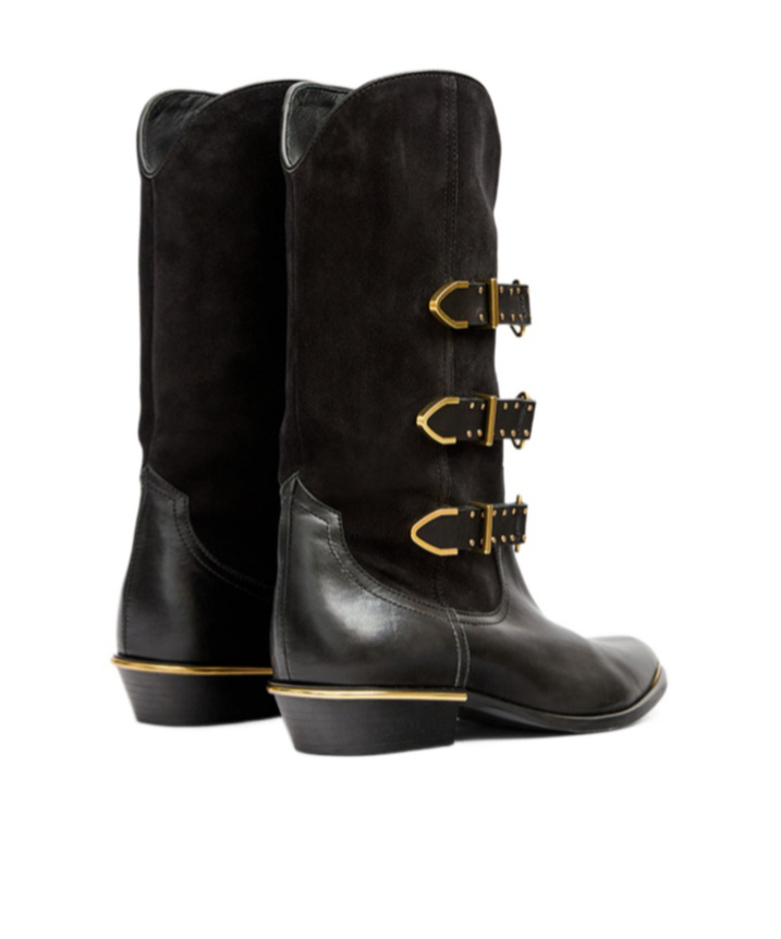 Isabel Marant Mexia Studded Leather And Suede Knee Boots In Black