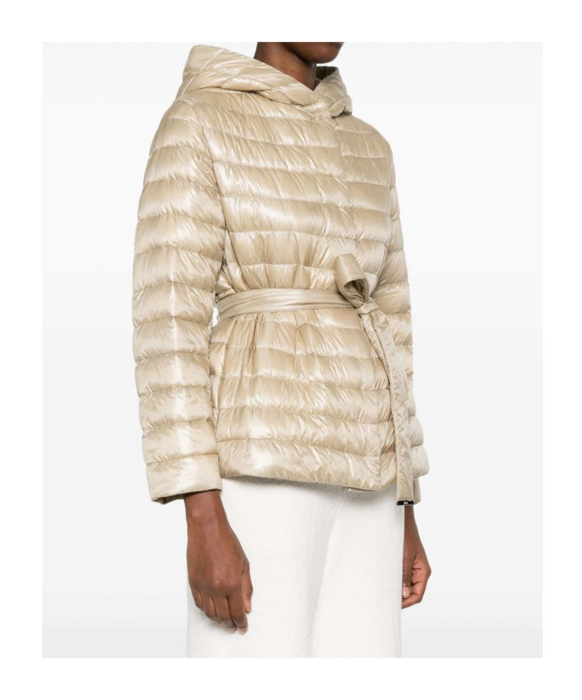 Herno Down Jacket Hooded Waist Belted In Neutral