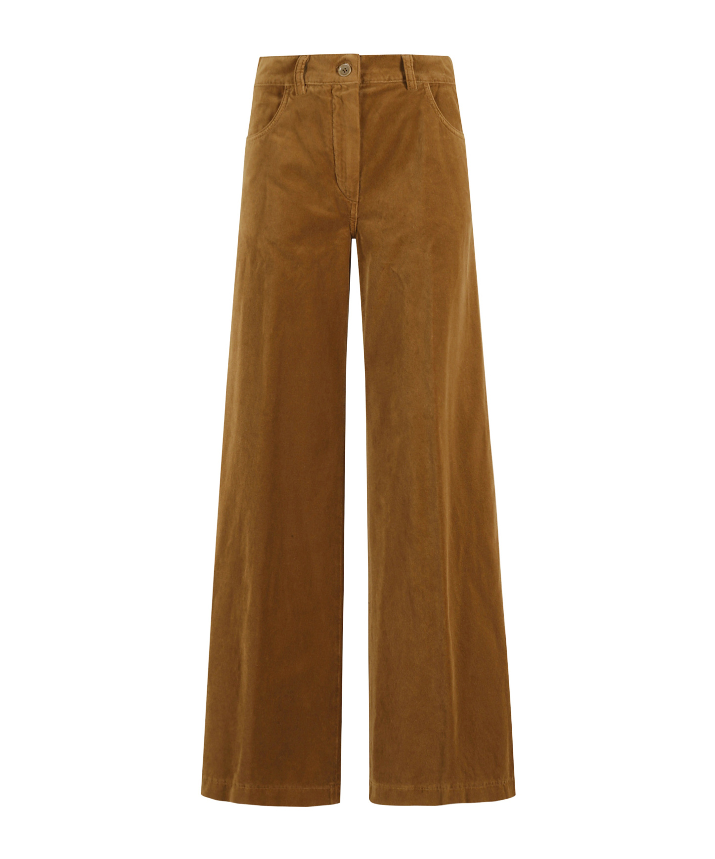 Aspesi High-waisted Wide-leg Pants In Soft Velvet In Brown