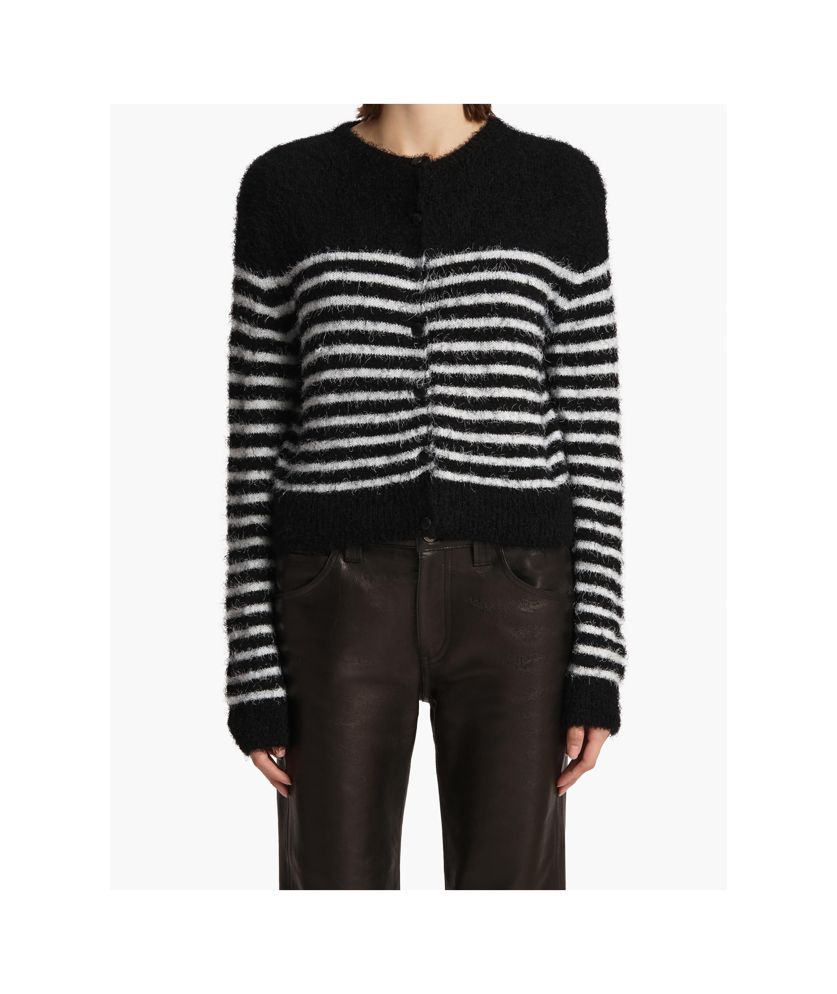 Khaite Jules Striped Silk And Cashmere Cardigan In Black