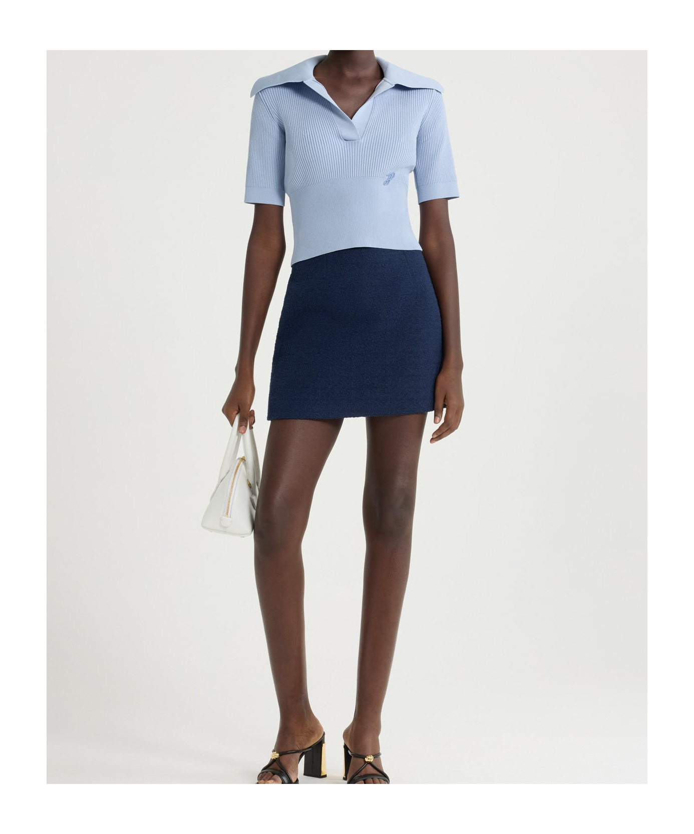 Shop Patou Knitted Polo Shirt In Pearl Blue