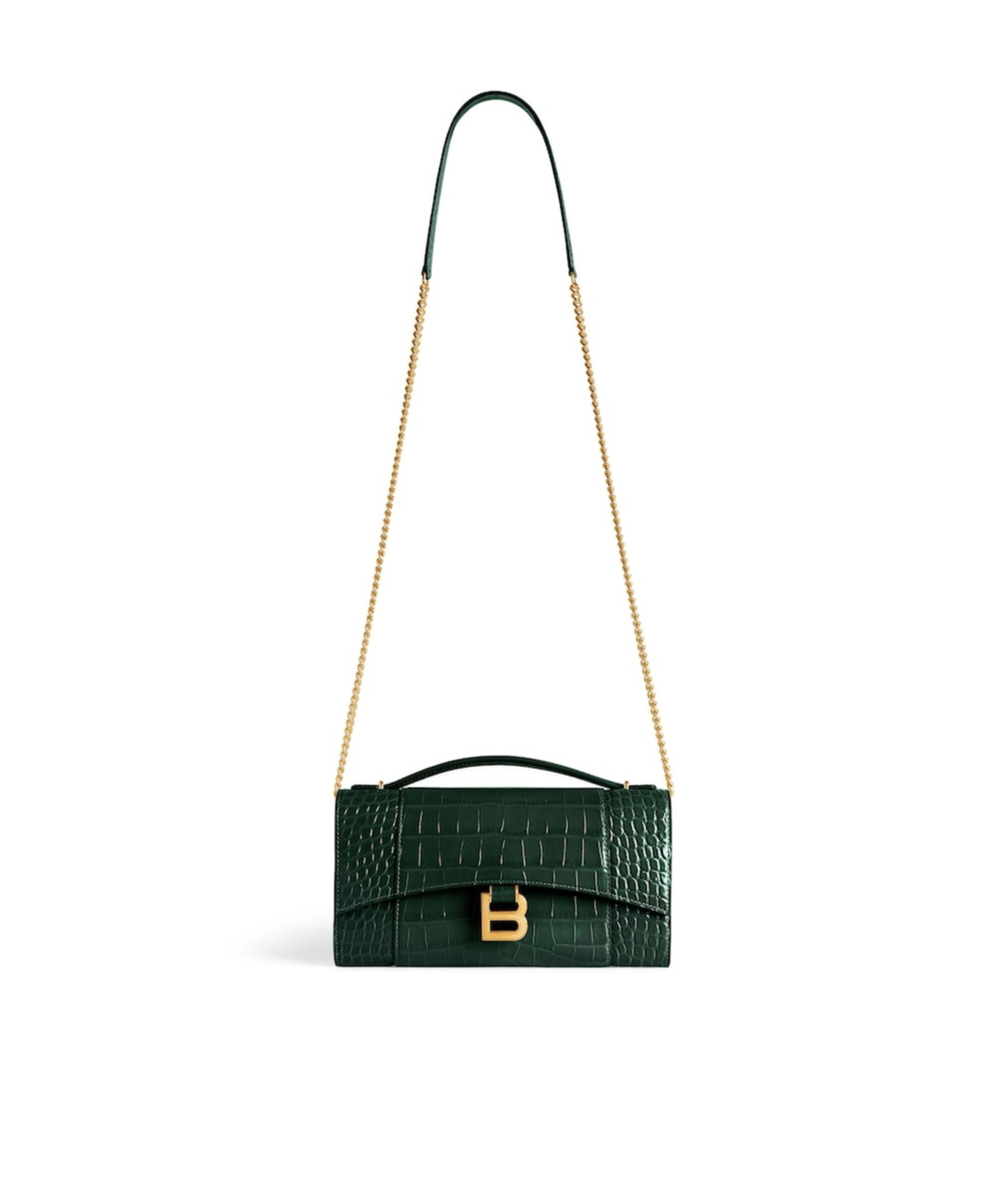 Balenciaga Women's Hourglass Pochette With Chain In Forest Green