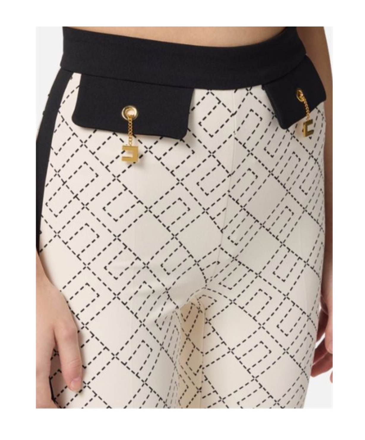 Elisabetta Franchi Logo-print Two-colour Trousers In White