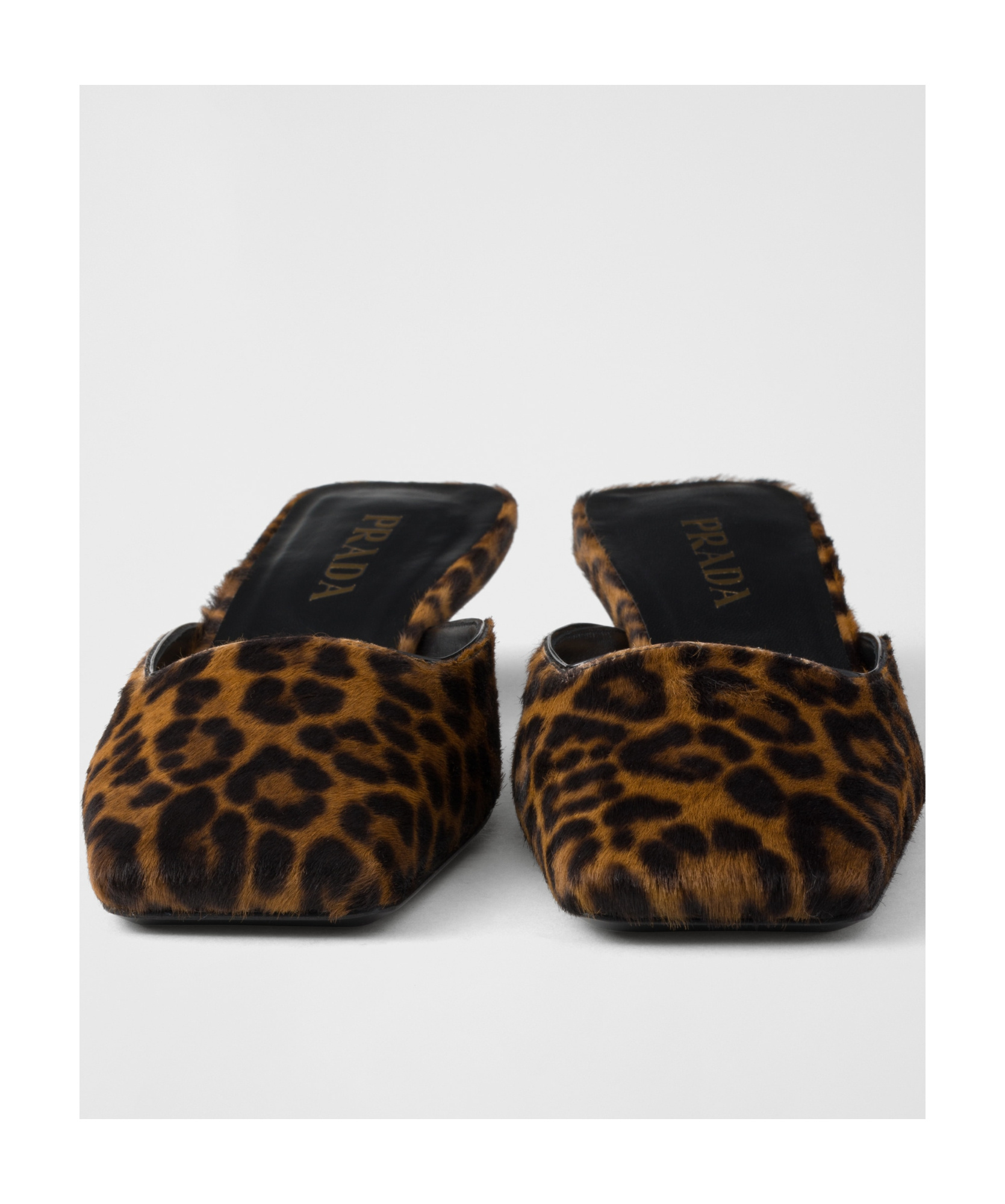 Prada Leopard Printed Slip On Mules In Black
