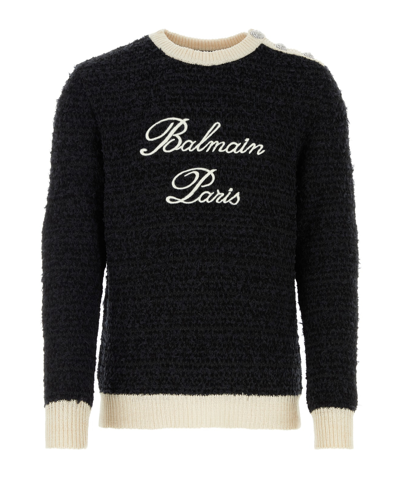 BALMAIN LOGO-EMBROIDERED BOUCLÉ JUMPER