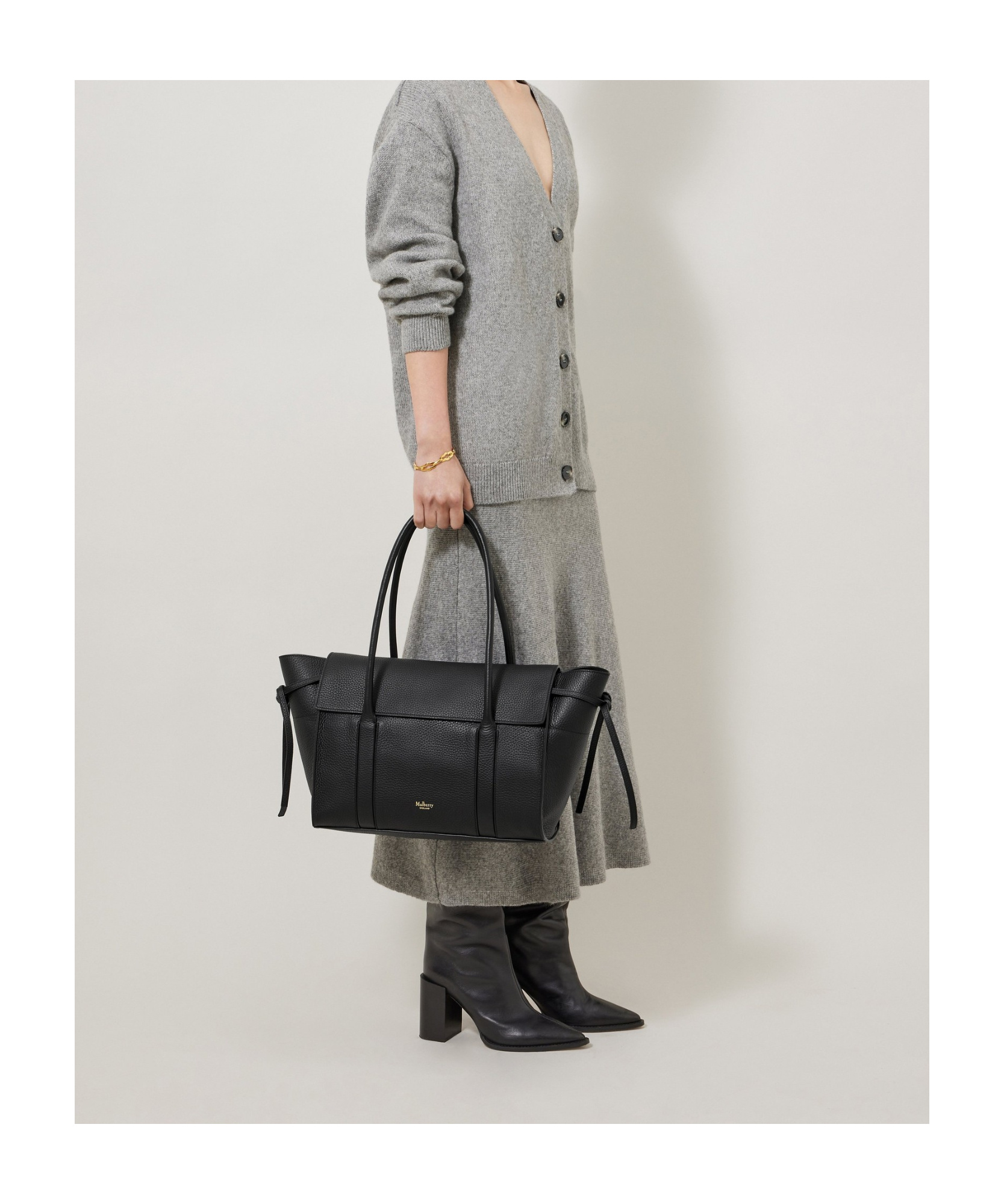 Mulberry 'small Bayswater' Black Shoulder Bag With Laminated Logo