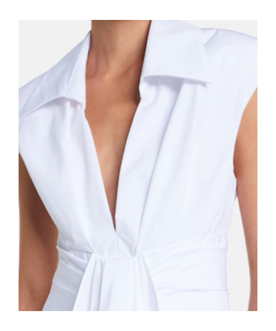 Balmain Belted Pleated Cotton-poplin Mini Dress In White