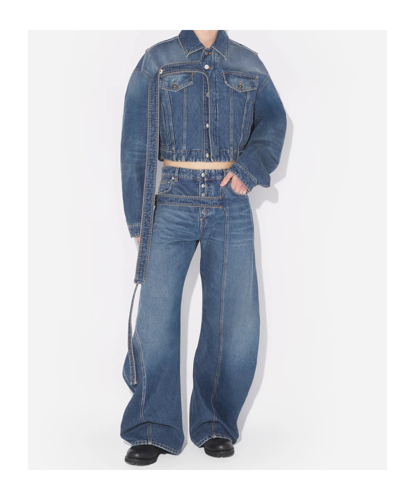 Jean Paul Gaultier Waistband Jacket With Pockets And Collar In Blue