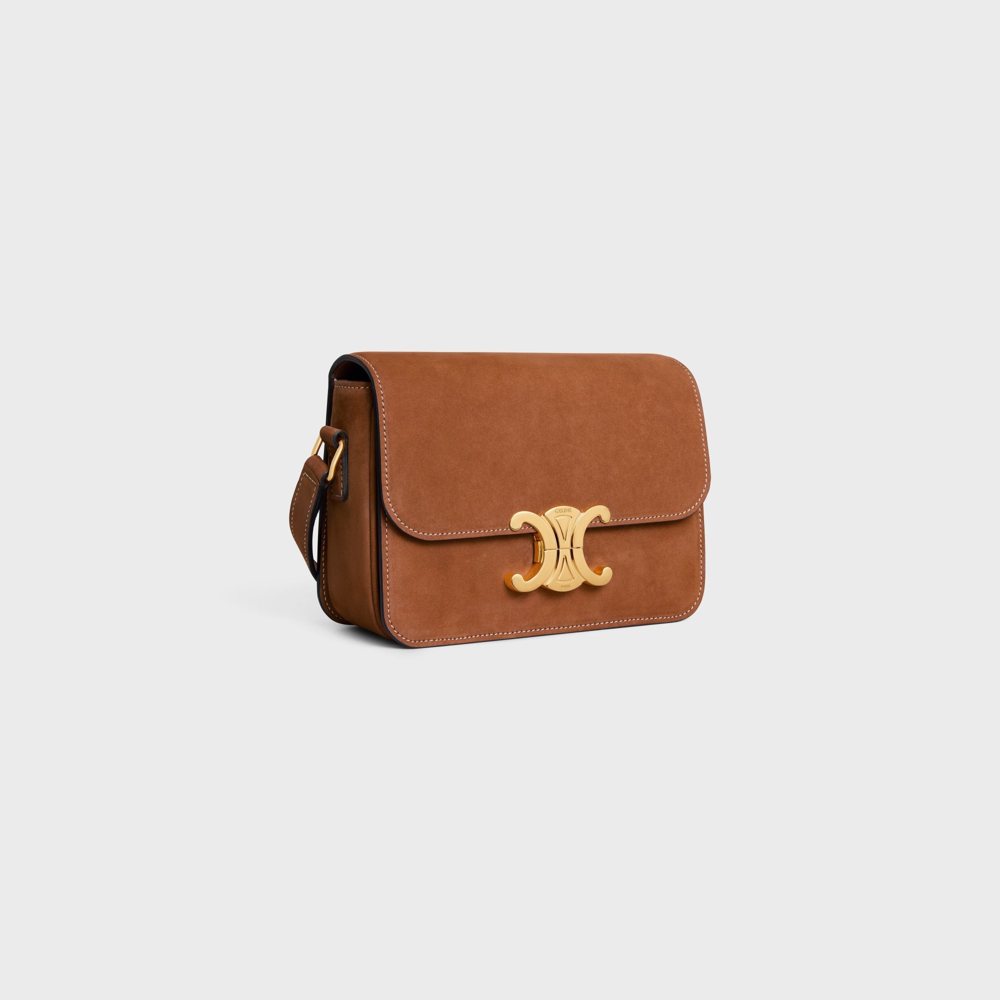 Celine Women Triomphe Teen Leather Crossbody Bag In Brown