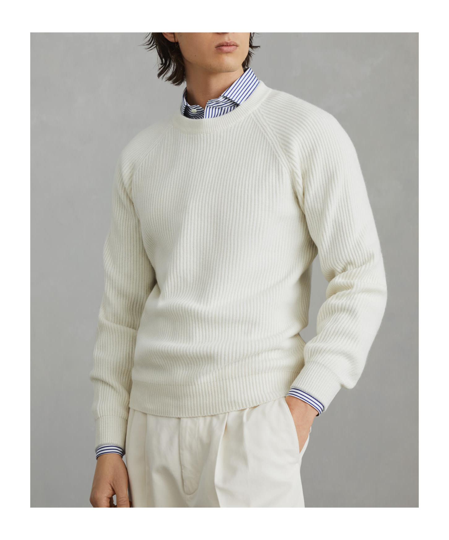 Brunello Cucinelli Men's Lightweight Cotton Sweater In White