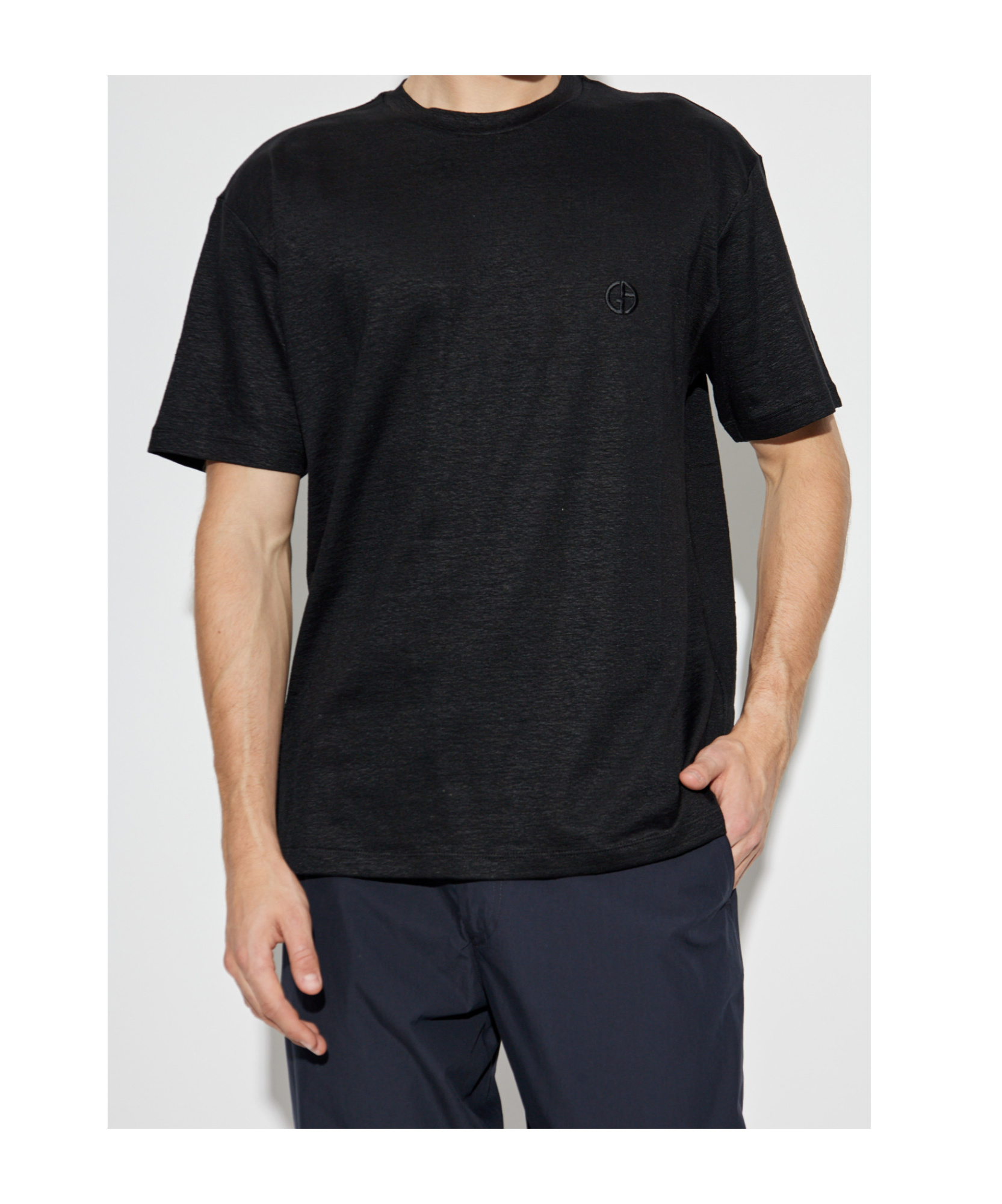 Giorgio Armani Navy Blue Viscose Blend T-shirt In Black