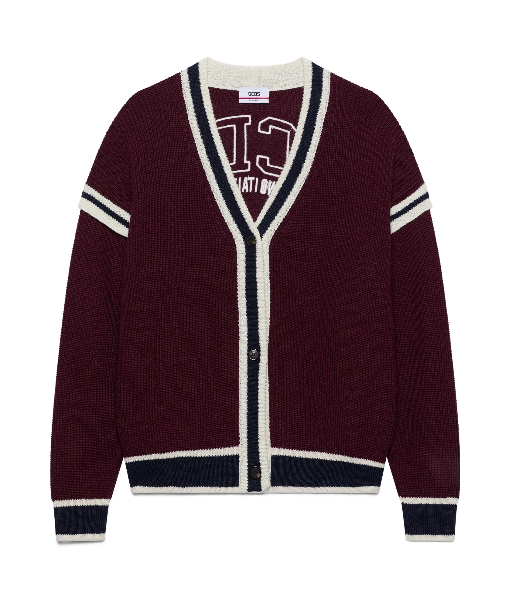 Gcds College Striped Cardigan V-neck In Red