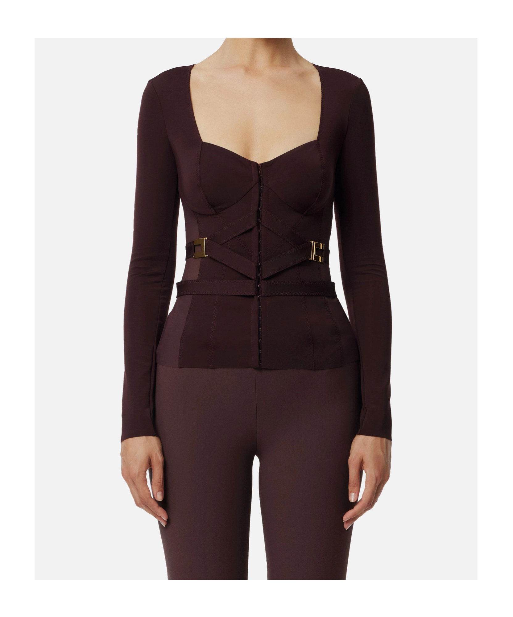 Elisabetta Franchi Bielastic Blazer With Sweetheart Neckline In Brown
