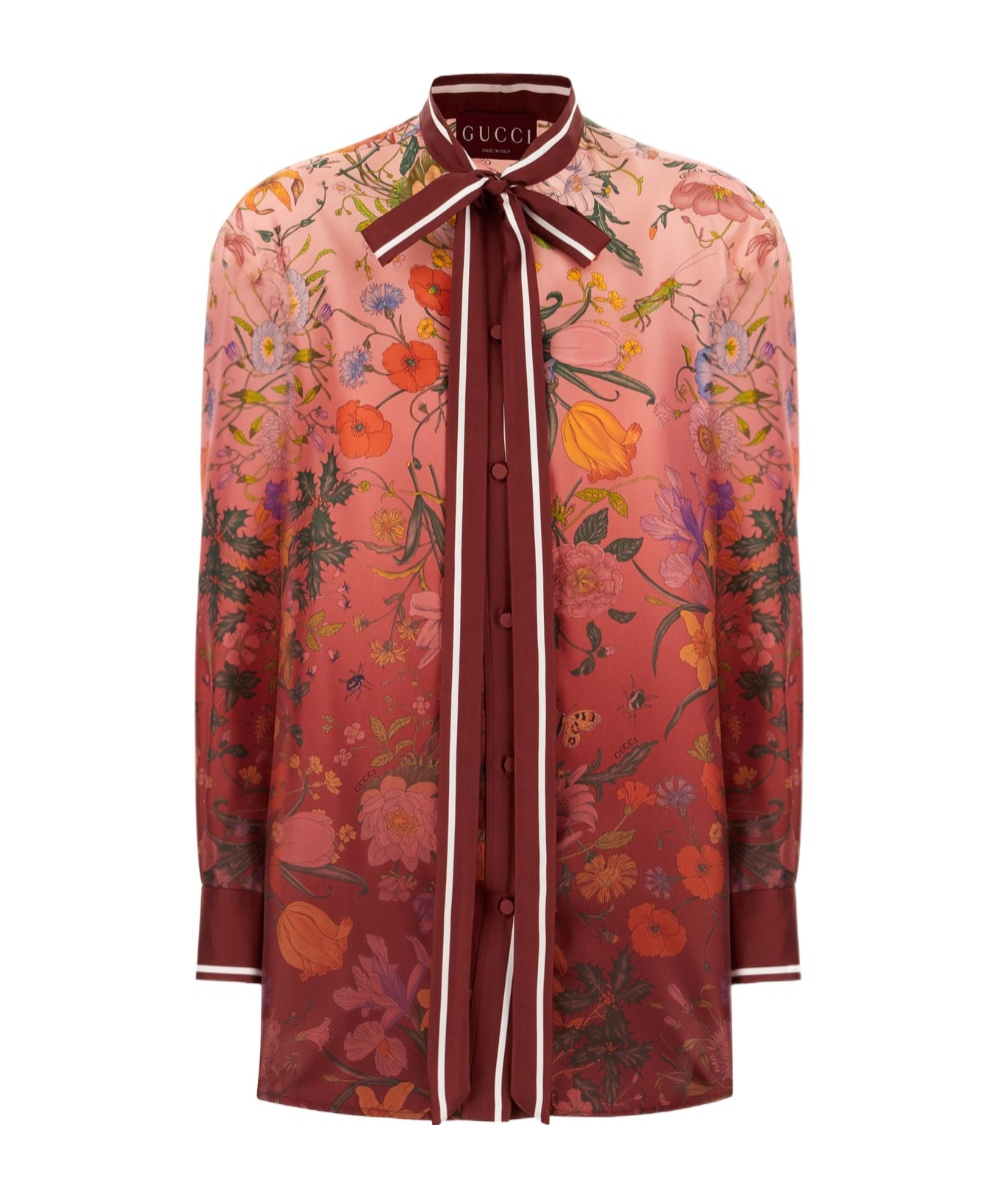 Gucci Silk Floral Shirt In Burgundy