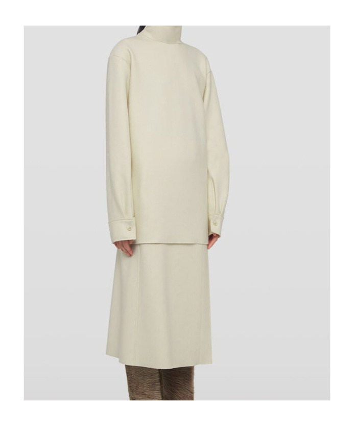 Jil Sander Long-sleeved Wool Top With High Neck In Chalk