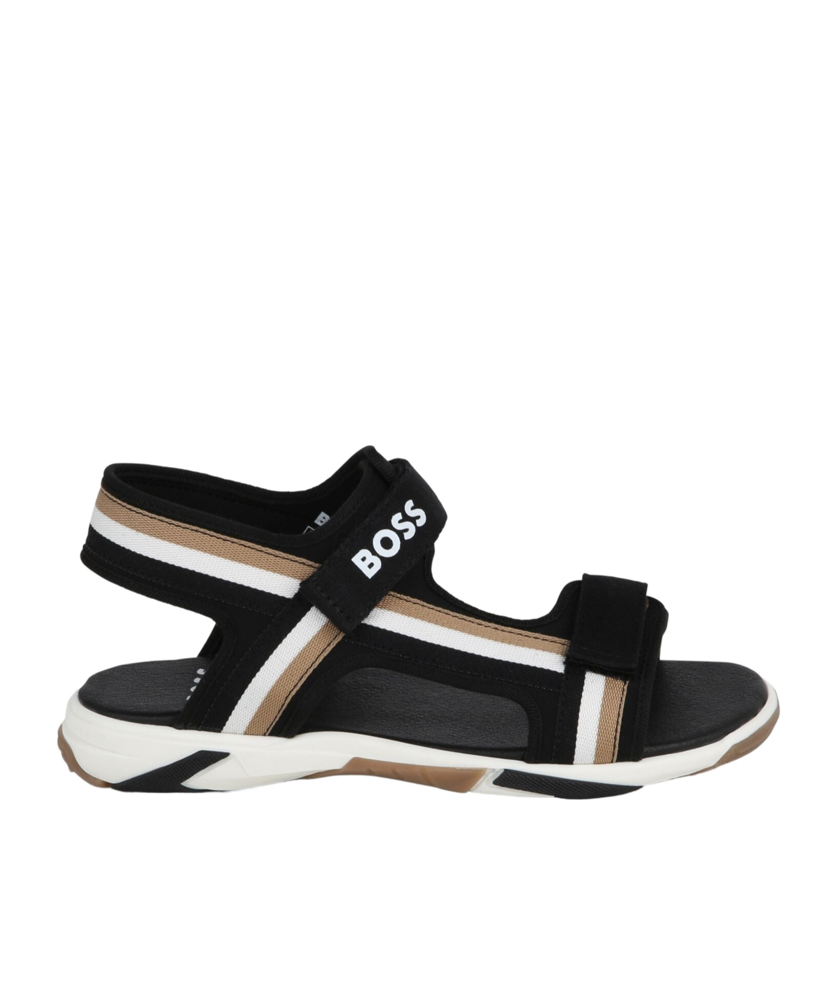 Hugo Boss Stripe-detail Touch-strap Sandals In Black