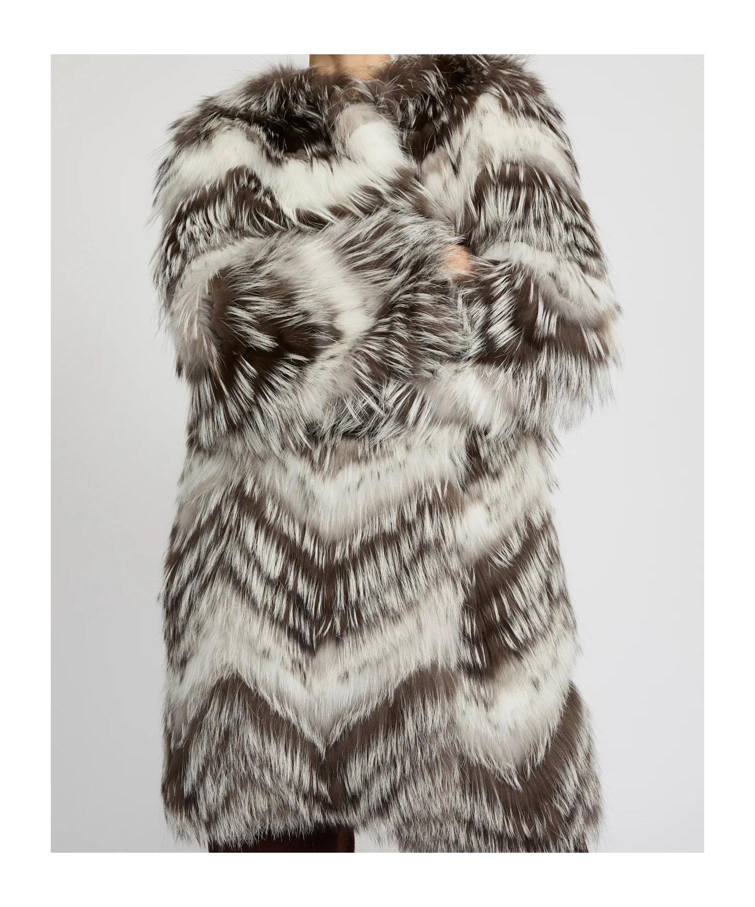 Yves Salomon Belted Coat In Merino Knit And Fox Fur In Multi