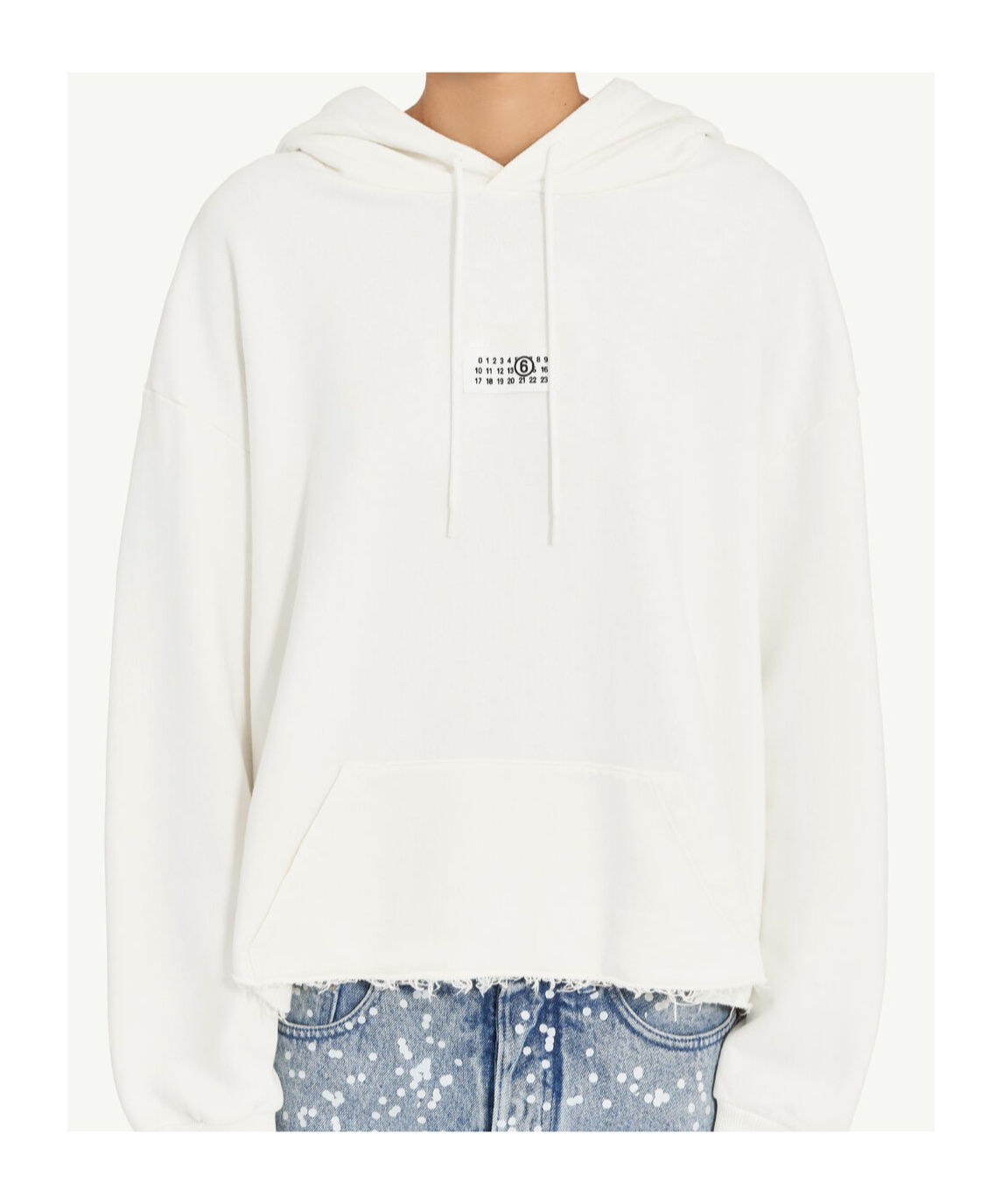 Mm6 Maison Margiela Frayed-hem Logo Hoodie In White