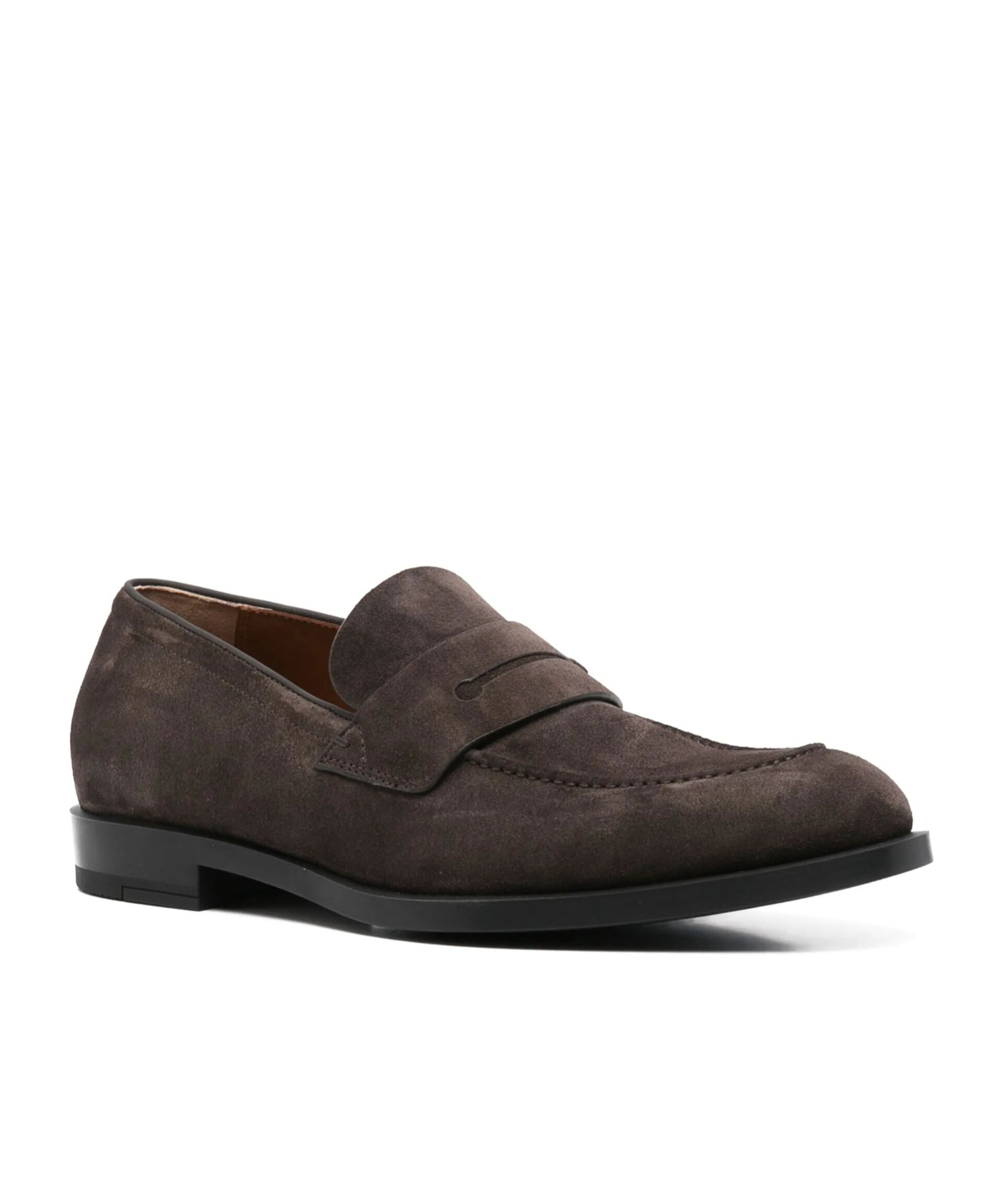 Zegna Round Toe Suede Loafers With Penny Strap In Black