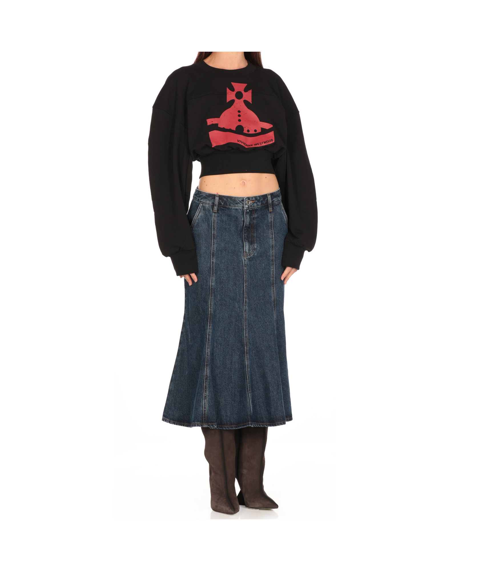 Vivienne Westwood Black Sunken Orb Crop Sander Sweatshirt In Black