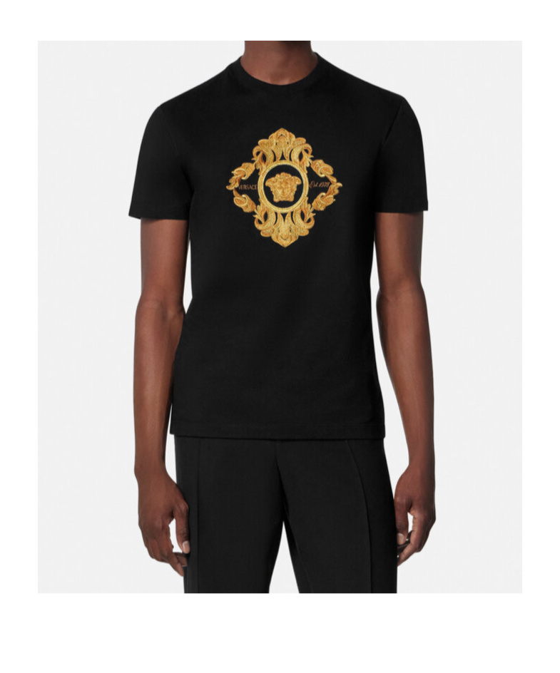 Versace Architectural Baroque Embroidered T-shirt In Black