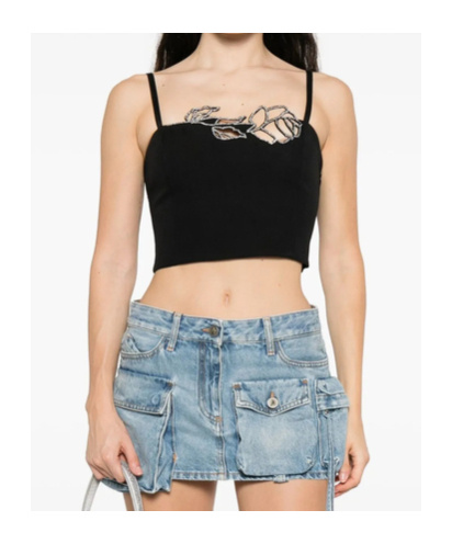 Blumarine Rose-embellished Top In Black