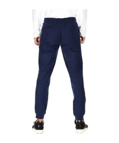 Ea7 Letter Print Foot-tied Knitted Sweatpants In Blue