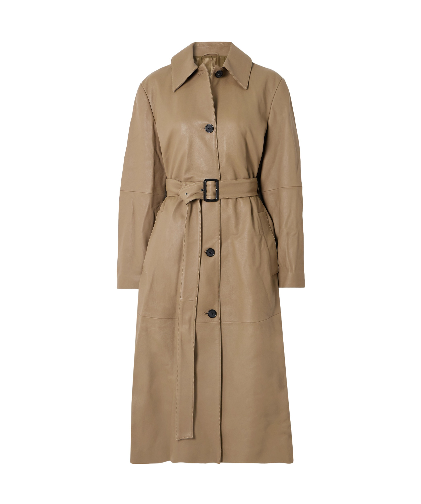 Totême Belted Leather Coat Truffle In Brown
