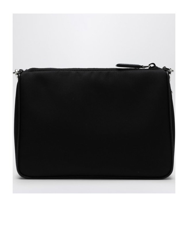 Prada Triangle Logo Re-nylon And Leather Messenger Bag In Black