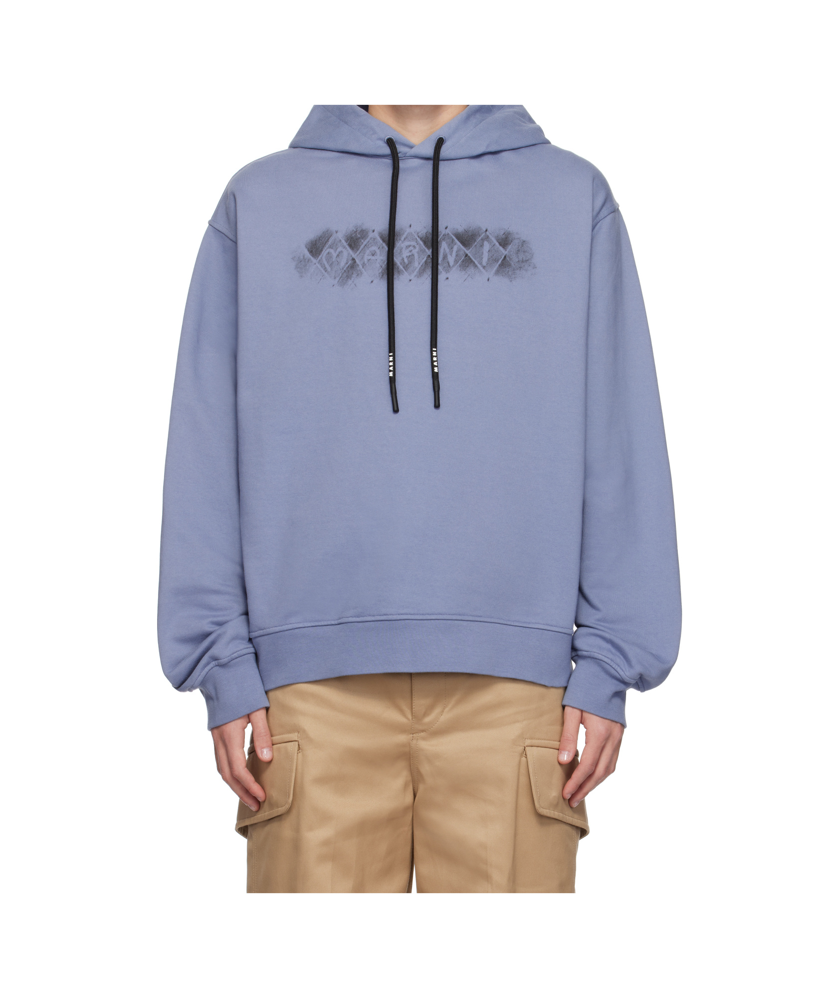 Marni Blue Argyle Logo Hoodie In Blue