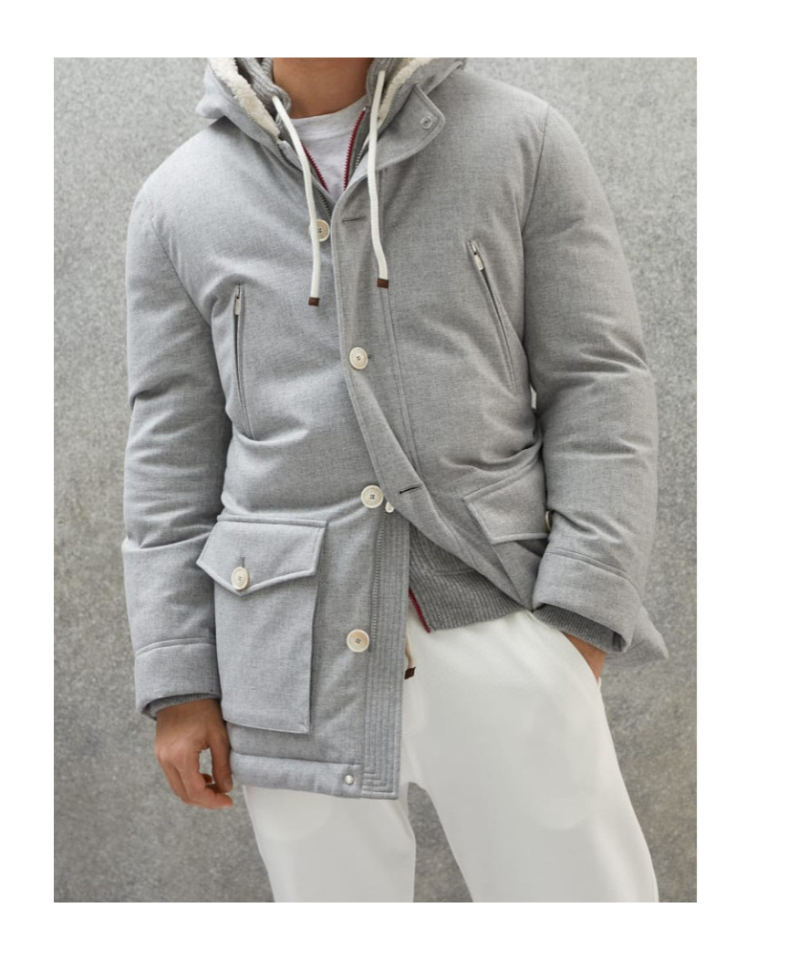 Brunello Cucinelli Hooded Down Jacket In Gray