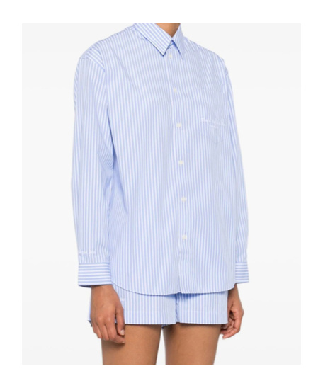 Sporty And Rich Striped Embroidered Shirt In Blue