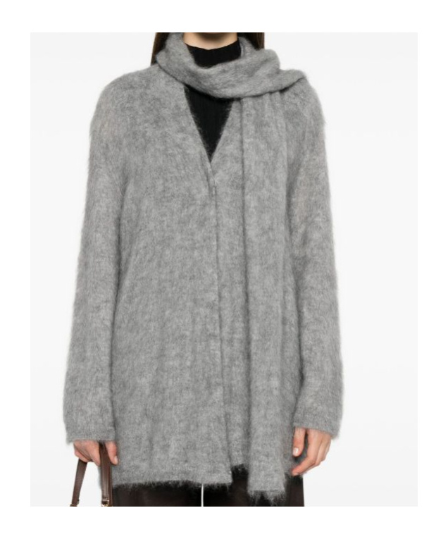 Forte Forte Open Front Cardigan Attached Scarf In Gray