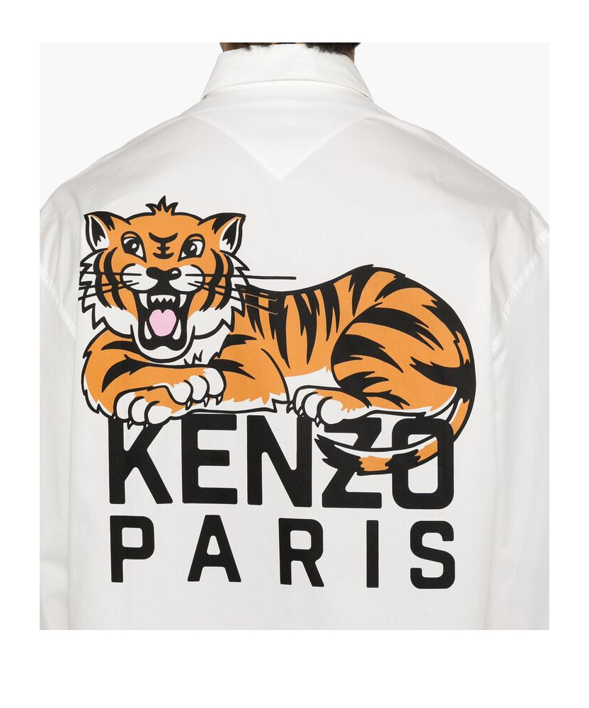 Kenzo "happy Tiger" Casual Shirt In White