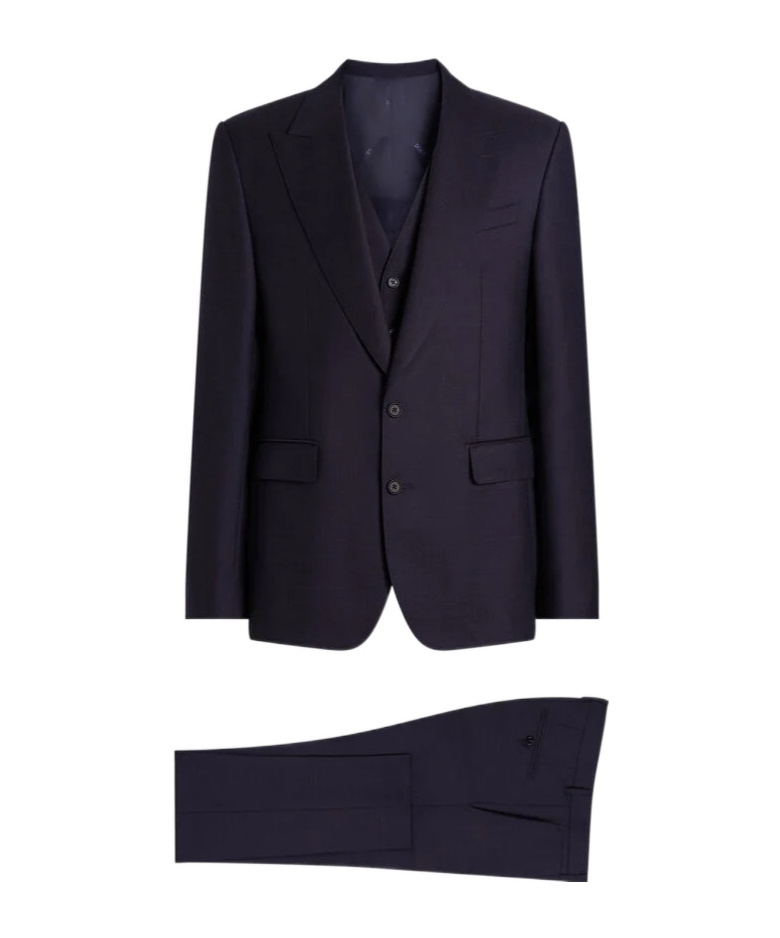 Dolce & Gabbana Single-breasted Micro-patterned Wool Suit In Blue