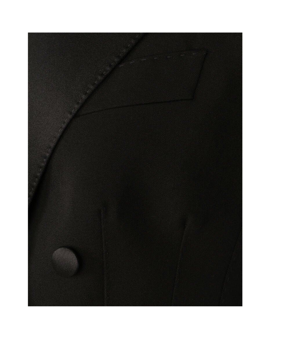 Dolce & Gabbana Short Double-breasted Wool Gabardine Tuxedo Jacket In Black