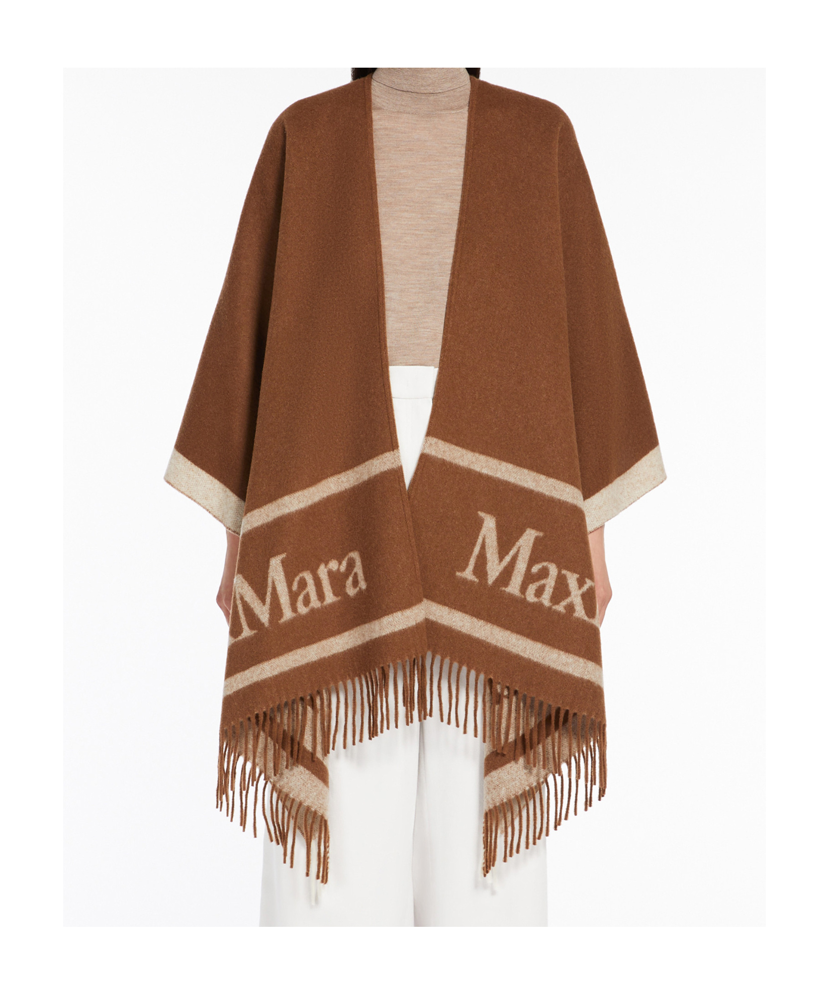 Max Mara Hilde Fringe Wool Cape In Brown