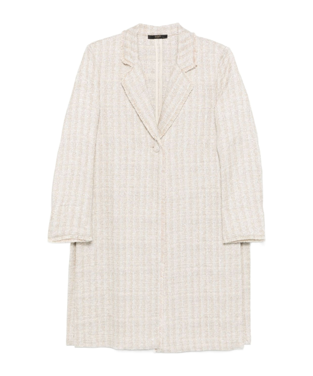 Seventy Textured Long Coat With Notched Collar In White