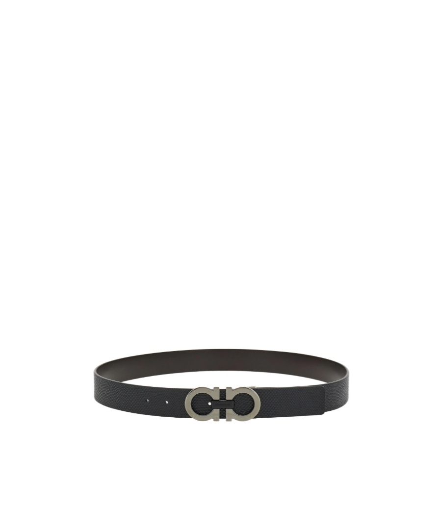 Ferragamo Adjustable And Reversible Gancini Belt In Black/brown