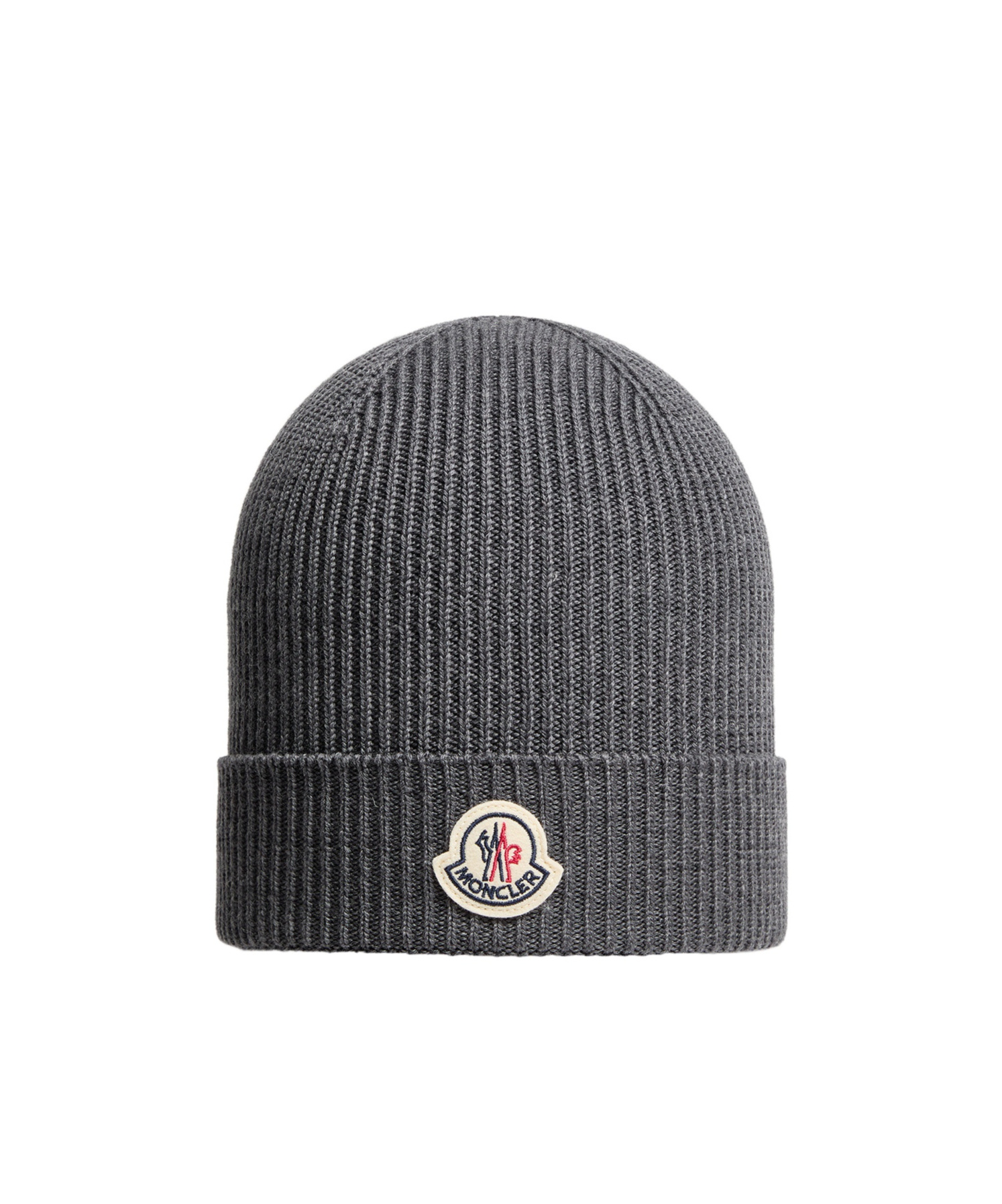 Moncler Logo Patch Knitted Beanie In Gray