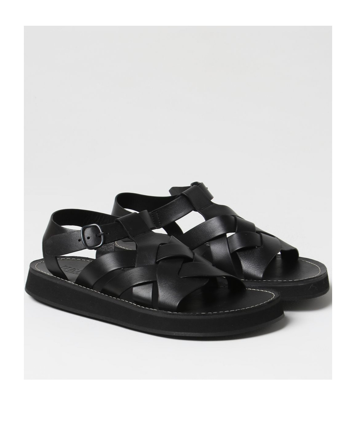 Hereu Round-headed Flat Sandals In Black