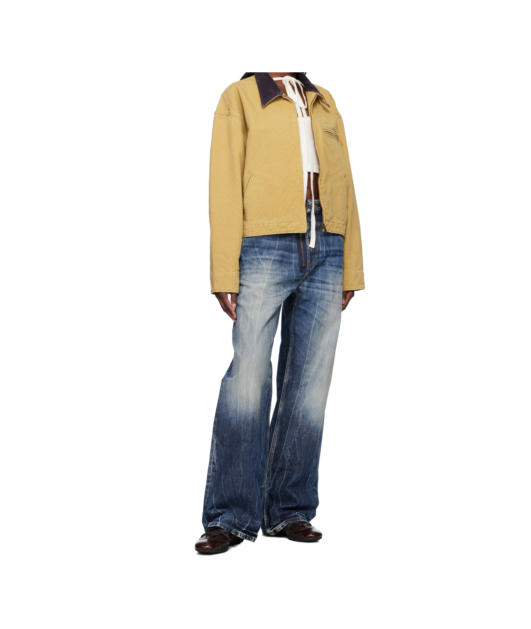 Ambush Tan Cropped Canvas Work Jacket In Yellow-brown