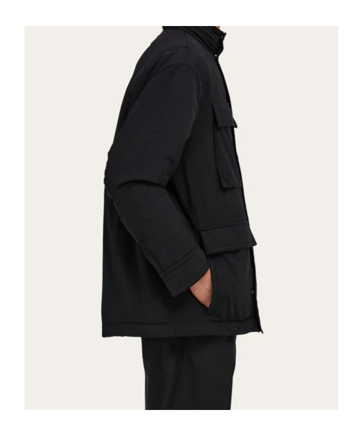 Ferragamo Technical Faille Caban Overcoat In Black