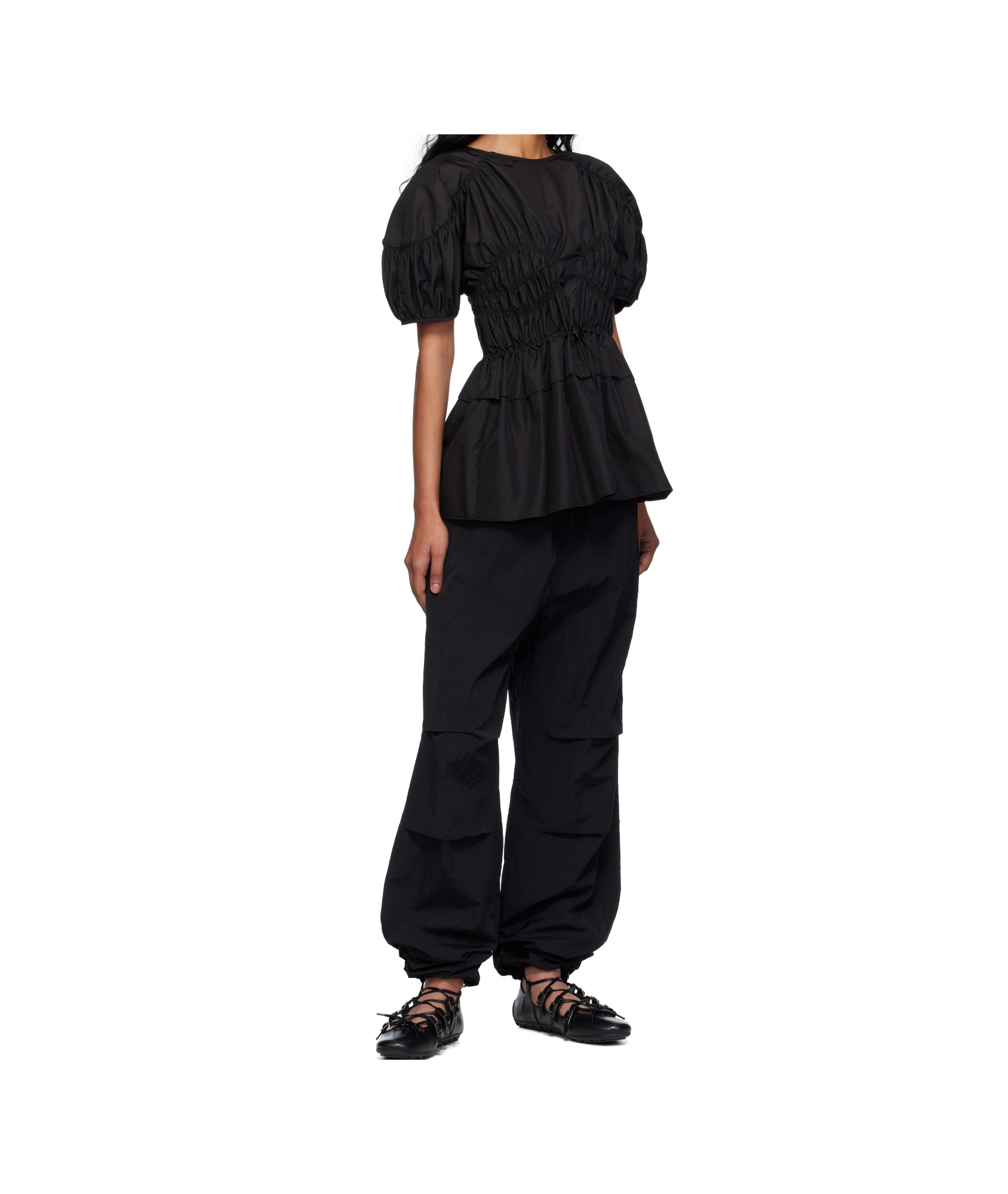 Cecilie Bahnsen Tech Fabric Brooklyn Top With Button Detail In Black