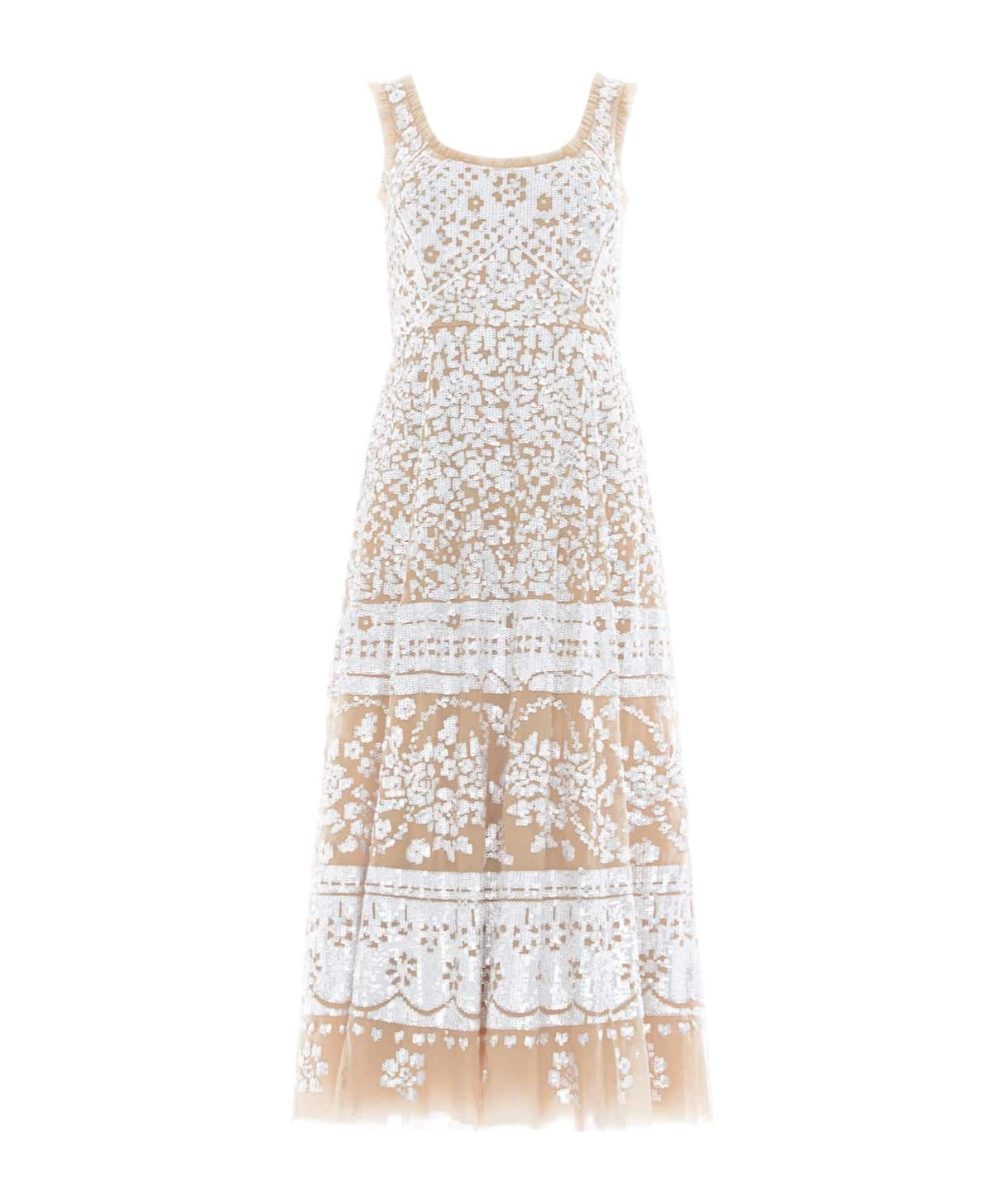 Needle & Thread Sequin-embellished Scoop-neck Midi Dress In White